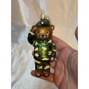 Old World Christmas Army Bear Glass Christmas Holiday Ornament 2015 Military